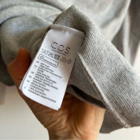 COS Sz S Grey Cotton High Collar Relaxed Long Sleeves Light Sweater - Picture 8 of 9